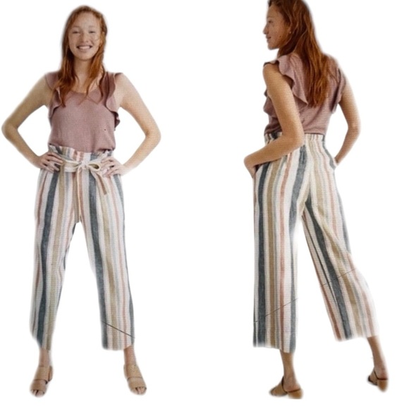Madewell Paperbag Waist Linen Blend Crop Pant - Picture 1 of 8